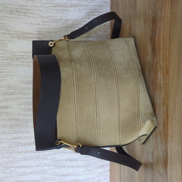 Loewe Women's Suede Strip Shoulder Bag Tan Brown - Picture 1 of 15